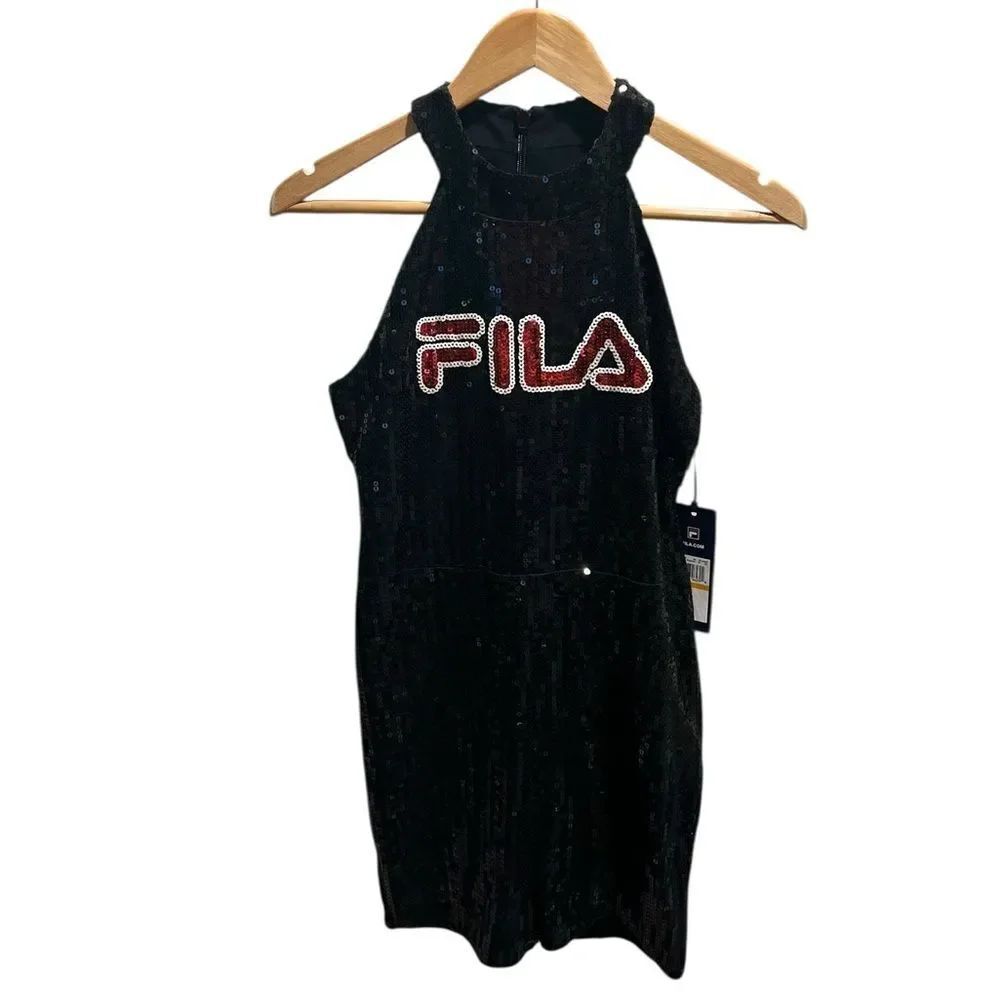 FILA Victoria Sequin Romper Black Logo NWT – Women’s Small